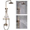 SanBouSi Sistema doccia in ottone anticato, set di rubinetti per doccia in stile retrò, colore oro, soffione doccia a pioggia, doccetta con scaffale, altezza regolabile 75 ~ 120 cm