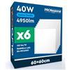 Eurocali 6 Pannelli LED 60x60 40W Quadrati da Incasso 4950 lumen con Driver Starsense - Luce Fredda 6500K - Plafoniera da Ufficio Lampada da Soffitto per Controsoffitti Modulari ad Alta Luminosità 123 lm/W