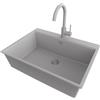 PRIMAGRAN Lavandino Angolare Tutto Grigio 68x50cm, Lavello in Granito a 1 vasca + Rubinetto 32x20cm + Set di accessori, Lavabo da Cucina Incasso al Mobile 70cm - Oslo Top S454