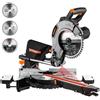 DOVAMAN DMS01A Troncatrice Radiale 2000W, Doppia Velocità 3200/5000 RPM, 3 Lame TCT, Taglio Max 340x90mm, Angolo 0-45°, Guida Laser, 9 Posizioni, Per Legno PVC Alluminio Metalli Teneri