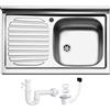 Fhuller FHUILLER Lavello da Appoggio NO DA INCASSO Inox 80x50 PI801LPC 1 Vasca Destra con Gocciolatoio Sinistra, Acciaio Inossidabile AISI 304 18/10, Monostampo, con Pilette, Sifone, Foro Rubinetto Ø 3,5 cm