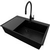 PRIMAGRAN Lavandino da Cucina Tutto Nero 78x50cm, Lavello in Granito a 1 vasca + Rubinetto 40x38cm + Set di accessori, Lavabo da Cucina Incasso al Mobile 80cm - Oslo Top S632