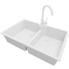 PRIMAGRAN Lavandino da Cucina Tutto Bianco 78x50cm, Lavello in Granito a 2 vasche + Rubinetto 32x20cm + Set di accessori, Lavabo da Cucina Incasso al Mobile 80cm - Madrid Twin S012