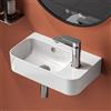 EMKE Lavamano Sospeso 45,5 x 27 x 15 cm, Lavandino Rettangolare Bianco Lucido con Troppopieno, Mini Lavabo a Parete con Foro Rubinetto a Destra per Bagno e WC - Senza Rubinetto e Piletta