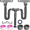 TGEOND Kit flessibile espandibile a doppia trappola a P per scarico lavello a doppia vasca da 1 1/2 o 1 1/4, kit di tubi adatto per cucina, bagno, completo di anello di tenuta, nastro e tubi