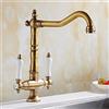 Generic Rubinetto da cucina tradizionale in ottone a doppia maniglia rubinetto miscelatore in bronzo massiccio rubinetto per lavello design vintage per casa e cucina classico bronzo e finitura nera