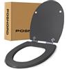 POSNORD Copriwater Universale con Chiusura Rallentata, Tavoletta WC Universale in MDF, Sedile WC Soft Close con Sgancio Rapido, Asse WC Standard per Bagno - Grigio