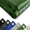 Jago® Telo Impermeabile - 5 x 8 m, PVC 650 g/m², Impermeabile, Antipioggia, con Occhielli, Verde - Telo Copritutto Occhiellato, Copertura, Telone Protettivo da Esterno, Legna, Campeggio