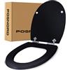 POSNORD Copriwater Universale con Chiusura Rallentata, Tavoletta WC Universale in MDF, Sedile WC Soft Close con Sgancio Rapido, Asse WC Standard per Bagno - Nero