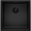 PRIMAGRAN Lavello da Cucina Tutto Nero 46x47cm, Lavandino in Granito a 1 vasca + Sifone Classico, Lavabo da Cucina Incasso al Mobile 50cm - London Slim S213