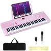 COSTWAY Pianoforte Digitale a 61 Tasti, Pianoforte Elettronica con Supporto, Microfono, Pianoforte Portatile con Adesivi per Tasti e Borsa da Trasporto, per Bambini e Adulti (Rosa)