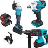 Generico Kit Completo Professionale 3 in 1 con Trapano Tassellatore + Avvitatore ad Impulsi + Smerigliatrice, a Batteria, 700W, Due Batterie Incluse da 4000 mAh, con Valigetta