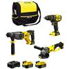 DEWALT STANLEY FatMax Kit SVK20324A (Trapano Avvitatore SFMCD720 + Smerigliatrice SFMCG400 + Tassellatore SFMCH900 + 2 Batterie 4,0 Ah + Caricabetterie + Borsa M)