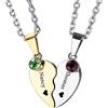 INBLUE Collana con Coppia di Cuori Personalizzata Set Incisione Nome Data per Uomo Donna Birthstone Catena Regolabile in Acciaio Inossidabile Ciondoli di Relazione d'Amore(Color Oro)