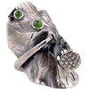 ForFox Grande anello foglia di loto con giada verde naturale argento sterling 990 stile cinese per donna regolabile