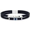amorili Bracciale Uomo Personalizzato con Incisione Acciaio Inox e Pelle Intrecciata con Elementi Blu - Braccialetto Elegante con Nome Data Dedica - Design Classico Regolabile - Idea Regalo Uomo - bcc1450