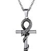PROSTEEL Collana Pendente di Ankh Cross con Serpente in Acciaio inossidabile, Cindolo + Catena 55 60 cm Regolabile, Collana Crocifissa Egiziana, Confezione Regalo, Argento