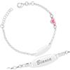 Sakrami Bracciale in Argento 925 + Piastrina Personalizzabile con Nome + Cuore Smaltato Rosa + Idea Regalo Bambina + Braccialetto Dolce per Nascita, Battesimo, Comunione, Compleanno