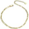 Mesnt Cavigliera Bracciale, Cavigliera a Catena Figaro Lucida 21+5 cm in Argento 925 per Donne Oro
