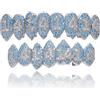 AHTCPO Grillz Hip Hop Placcati Oro con Strass CZ Blu & Bianco - Set di Dentari Superiori & Inferiori Regolabili Brillanti per Feste & Spettacoli(Platinum Set)