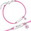 Sakrami Bracciale Argento 925 Bimba Cordoncino Rosa Gerbera Piastrina Incidibile Kids Collection + Confezione Regalo Personalizzata - Braccialetto per Nascita Comunione Battesimo Compleanno