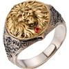 ForFox Anello a forma di testa di leone in argento sterling 925 bicolore con zirconia cubica gioielli animali per uomo aperto regolabile taglia 19