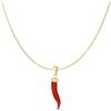 gioiellitaly Catenina veneziana argento 925 dorato 45/50 cm pendente Cornetto portafortuna in corallo rosso del Mediterraneo e argento 925 dorato ciondolo uomo donna corallo vero lunghezza 2,5 cm circa (45 cm)