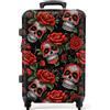NoBoringSuitcases.com valigia grande 20-23 kg, media, trolley medio, rigida, rigido, da stiva, valigie grandi, bagaglio, leggera, medie rigide, con 4 ruote girevoli, 67 cm - 72 L, Teschio e rose