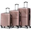 R.Leone Valigia da 1 Fino a Set 4 Trolley Rigido grande, medio, bagaglio a mano 55x40x23 cm Wizz, ITA Airways e bagaglio 45x36x20 cm EasyJet in ABS 8005 (Rose Gold, Set 3 Pezzi S M L)
