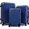 R.Leone Valigia da 1 Fino a Set 4 Trolley Rigido grande, medio, bagaglio a mano e beauty case 4 ruote in ABS 2037 (Blu, Set 3 S M L)
