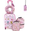 RELAX4LIFE Set di Valigietta per Bambini da 5 Pezzi con Valigia da 38 cm a Mano, Zaino da 33 cm, Cuscino per il Collo, Borsa Pranzo Isolata, Etichetta, Valigia con Ruote Rigide (ROSA CHIARO)