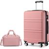 KONO set di 2 Valigia Bagaglio a Mano Rigida e Leggera ABS Trolley 74cm con 4 Ruote Rotanti e Lucchetto TSA & Borsa da Viaggio 40x20x25 Ryanair, Nude