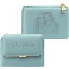 Jeweidea Portafoglio Personalizzato per Donna con Foto Incisa e Nomi Piccolo Portafoglio Bifold con Tasca Portamonete con Cerniera per Mamma, Fidanzata, Regali di Natale Personalizzati (Blu)