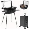 KumuJ Trolley professionale per cosmetici con 4 ruote, illuminazione e specchio, organizer per trucchi, valigetta multifunzionale beauty case, 3 livelli di altezza regolabile, presa 12V