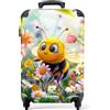 NoBoringSuitcases.com Valigia Bambini, Trolley Bambina, Valigia Per Bambini, Valigie, Trolley Bambina da Viaggio, Valigia Bimba, Trolley Bagaglio a Mano 55x40x20 cm (Ape, Fiori - Giallo-Rosa)