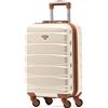 Flight Knight ABS 3 misure Valigia leggera compatibile con Air France, Hop! easyJet, Ryanair E Molti altri! Bagaglio a Mano e Bagaglio in Stiva Grande con 4 Ruote, Crema/Marrone, Cabine 55cm, Set