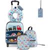 RELAX4LIFE Set di Valigietta per Bambini da 5 Pezzi con Valigia da 38 cm a Mano, Zaino da 33 cm, Cuscino per il Collo, Borsa Pranzo Isolata, Etichetta, Valigia con Ruote Rigide (BLU)
