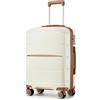 KONO Valigia Cabina in PP Rigida 20 - Bagaglio a Mano con 4 Ruote Silenziose TPE, Trolley con Serratura TSA (56 cm, Crema/Marrone)