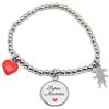 Handmade Bracciale Elastico perle acciaio con Ciondolo Super Mamma e Charms | Ciondolo con Scritta Super Mamma Fatto a Mano con Resina Colata, Cuore Rosso Fatto a Mano, Componenti in Acciaio
