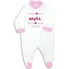 Zigozago - Tutina a Manica lunga in ciniglia di Cotone con ricamo -Innamorata Pazza del Mio Papà- | Fatto a Mano in Italia | Personalizzabile con Nome del Papà | Bordo: Rosa | Taglia: da 0 a 6/9 mesi