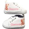 il mondo di Noah Scarpine Neonato, Scarpette Personalizzate con Nome, Scarpe da Culla con Stampa (ORSETTO FIOCCO ROSA, 6-9 mesi)