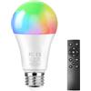 GRV lampadina intelligente A60 da 12 W AC100-240 V con telecomando da 2,4 GHz, LED RGBCW variabile da 3000-6500K, equivalente a una lampadina a incandescenza da