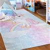 Mazovia Tappeto Salotto - Tapeto Stampato Pelo Corto - Morbido Tappeto Camera da Letto - Antiscivolo Tapeto EMMA - Tappeto Bambini Motivo Unicorno - Multicolore Rosa Pink 140x200cm