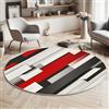 Generic Tappeto Rotondo Salotto 120cm, Moderno Geometrico Spaziale Stampa Pelo corto Rosso Tappeto, Morbido Antiscivolo Lavabile Stile Elegante E Minimalista Tappeti, per Bambini Cameretta Cucina Balcone