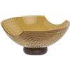 HOgardenME Ciotola per frutta in vetro con base in legno, piatto da portata decorativo per cucina o tavolo da pranzo, design a imbuto da 26 cm, per frutta, pane, snack e insalate (giallo)