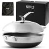 NIRO Wok Antiaderente Triplo Strato (Acciaio Inox + Alluminio) Ø32cm, COPERCHIO INCLUSO, Antigraffio, NO PFOA, Per Piano Cottura Induzione, Ceramica, Elettrico, Gas, Forno, Manico Anti Scottatura