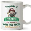 Mugffins Tazza Personalizzata in ceramica per VIGILE DEL FUOCO uomo 11 oz / 350 ml - In italiano - Proprietà di - Idea regalo per compleanno, anniversario, natale, laurea