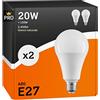 Eurocali 2 x Lampadine LED E27 20W Professionali Garanzia 5 anni (2450 lumen equivalenti a 150W) Forma: Goccia A80 Fascio Luminoso 200° (Bianco Naturale 4000K - Pacco da 2)
