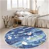 Tomifine Tappeto Rotondo Tessuto con Nappe Stampa Geometrica Lavabile Antiscivolo Blu Bianco 120cm