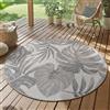 SIMPEX Tappeto Outdoor Rotondo 160 cm Grigio Resistente alle Intemperie UV Facile da Pulire Design Foglie di Palma per Terrazza Giardino Soggiorno